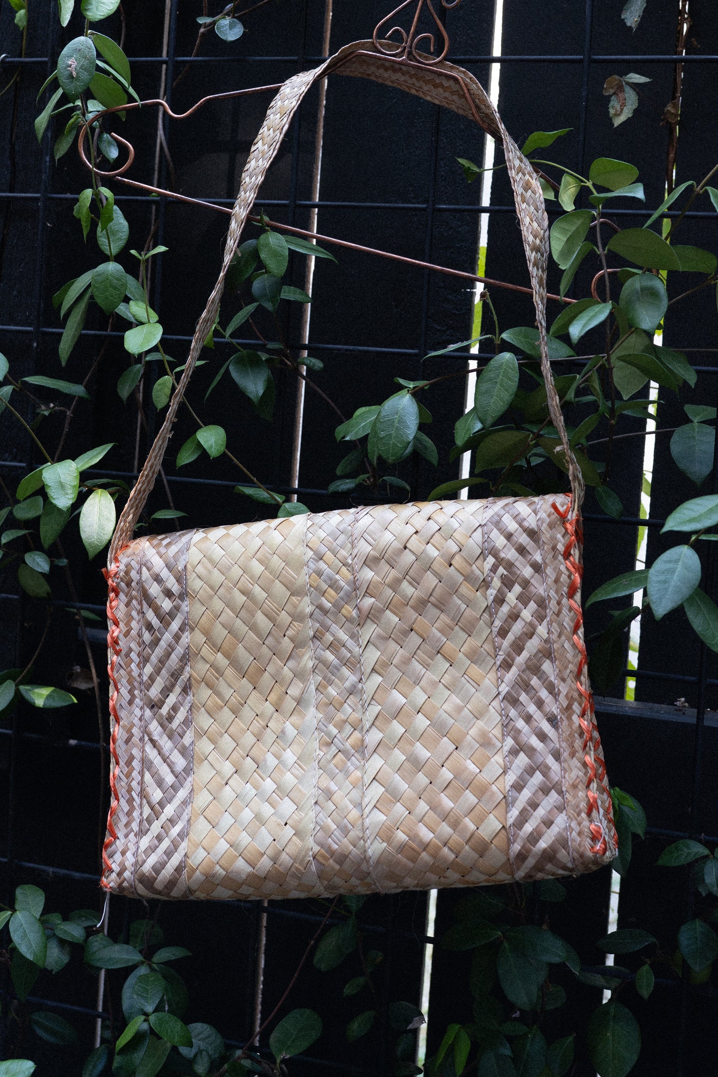 Embroidered Woven Straw Shoulder Bag