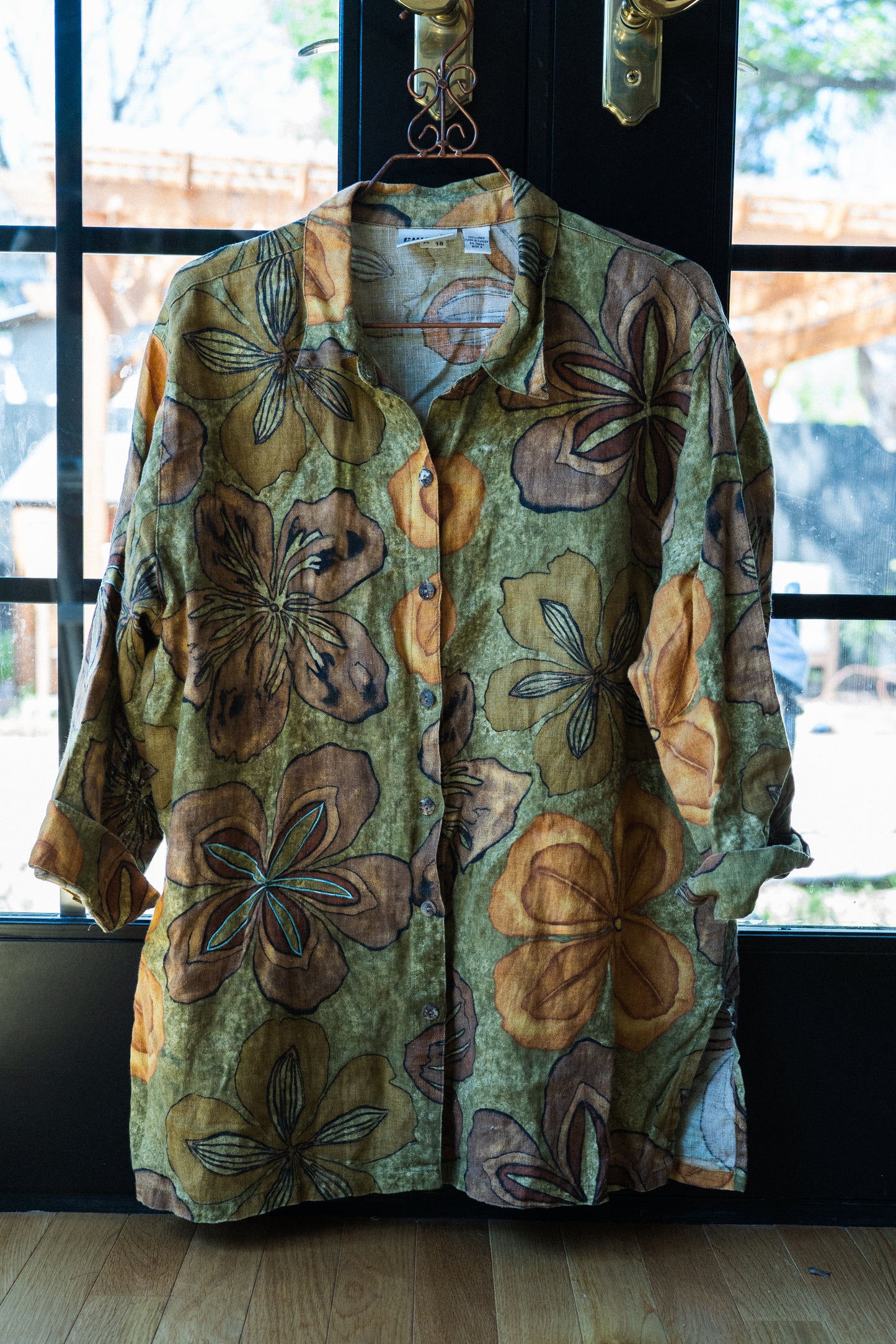 Olive Floral Linen Shirt