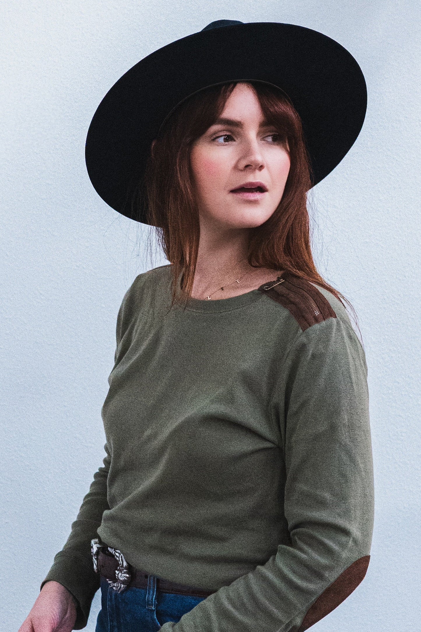 Ralph Lauren Khaki Elbow Patch Long Sleeve Tee