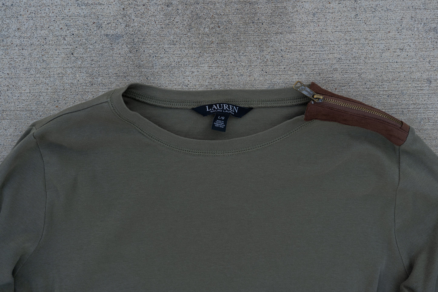Ralph Lauren Khaki Elbow Patch Long Sleeve Tee