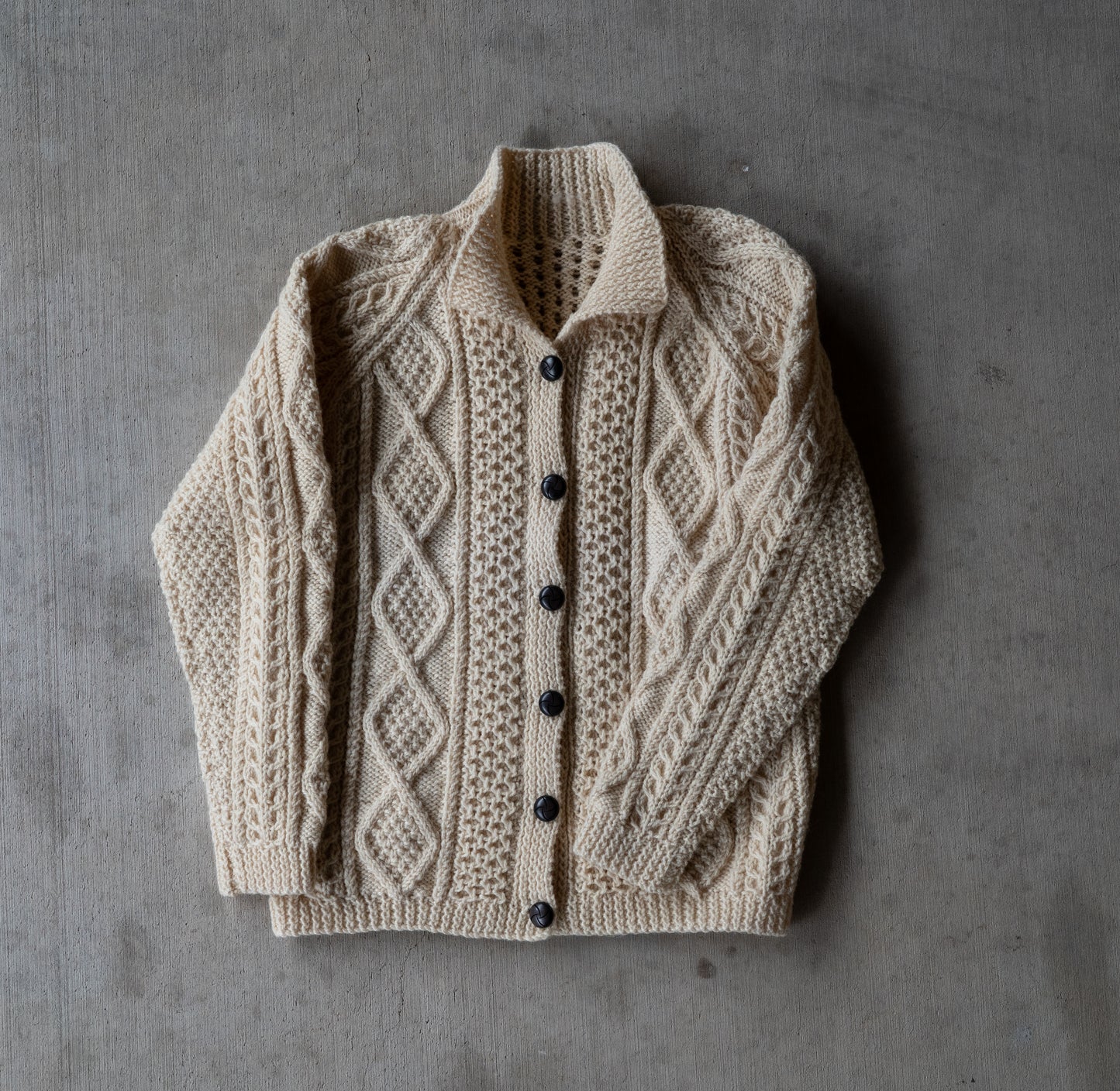 Vintage Hand-Knit Wool Cable Cardigan