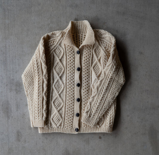 Vintage Hand-Knit Wool Cable Cardigan