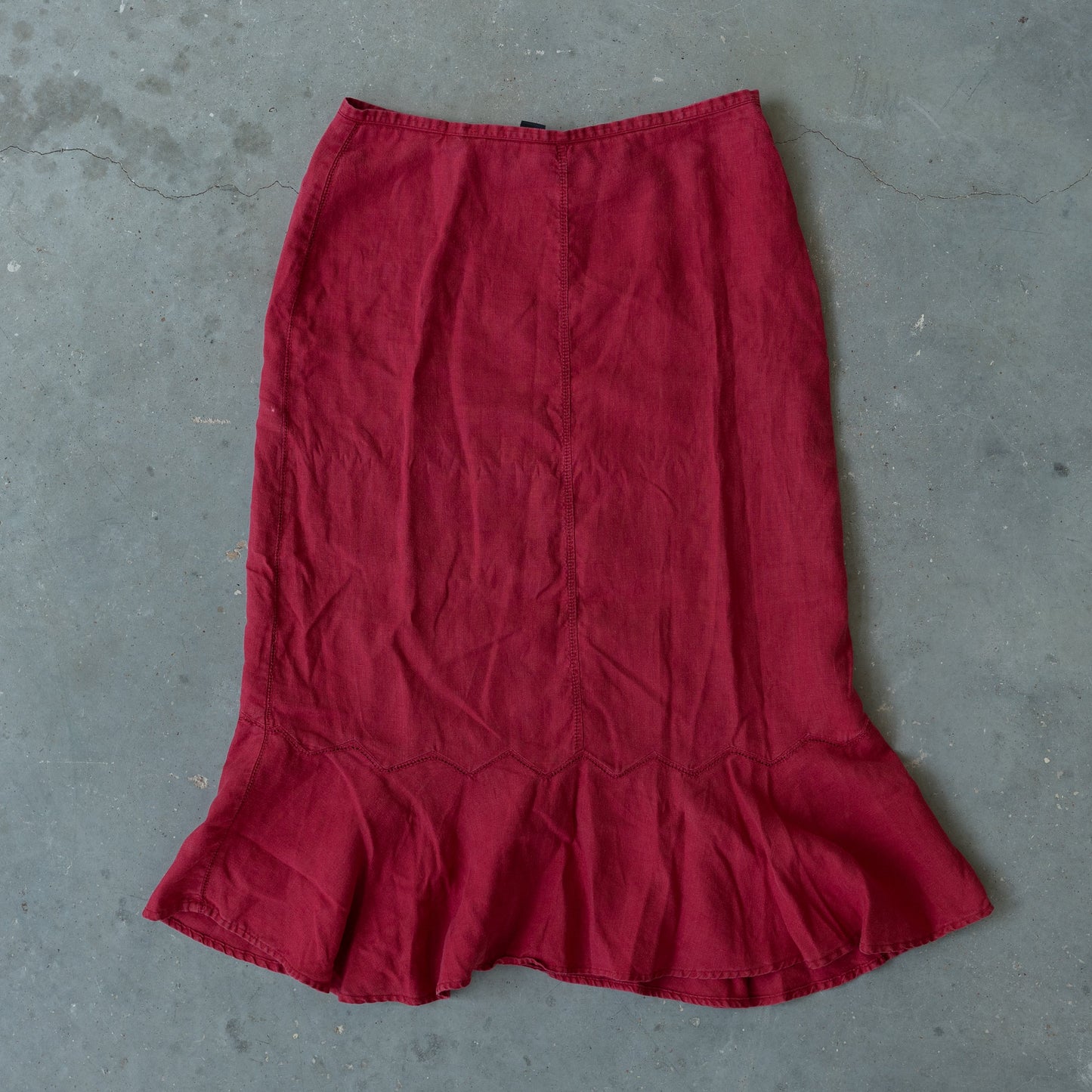 Red Linen Flounce Hem Skirt