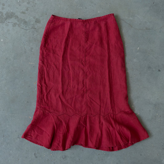 Red Linen Flounce Hem Skirt