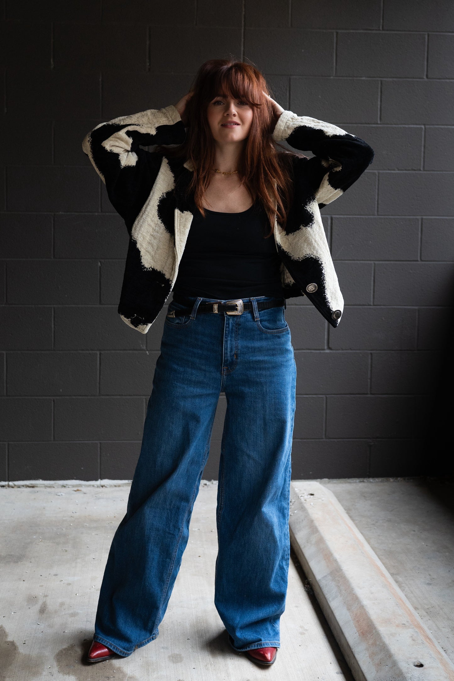 Cropped Cow Print Blazer - Painted Pony