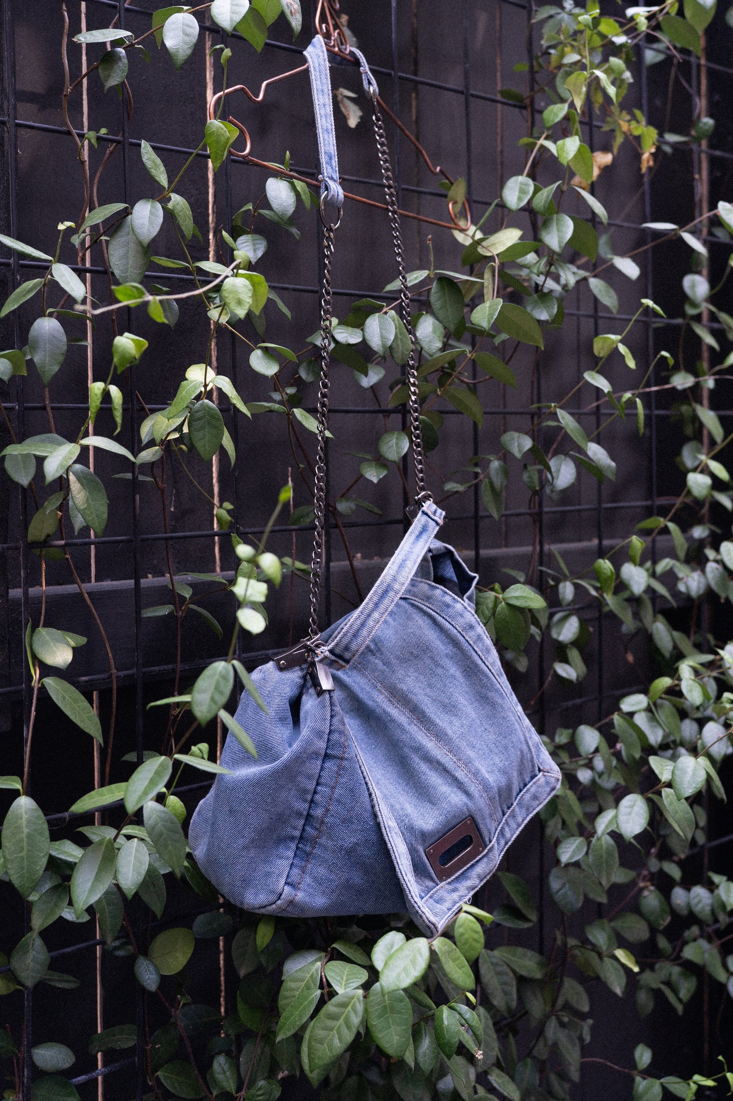 Y2K Washed Denim Chain Shoulder Bag