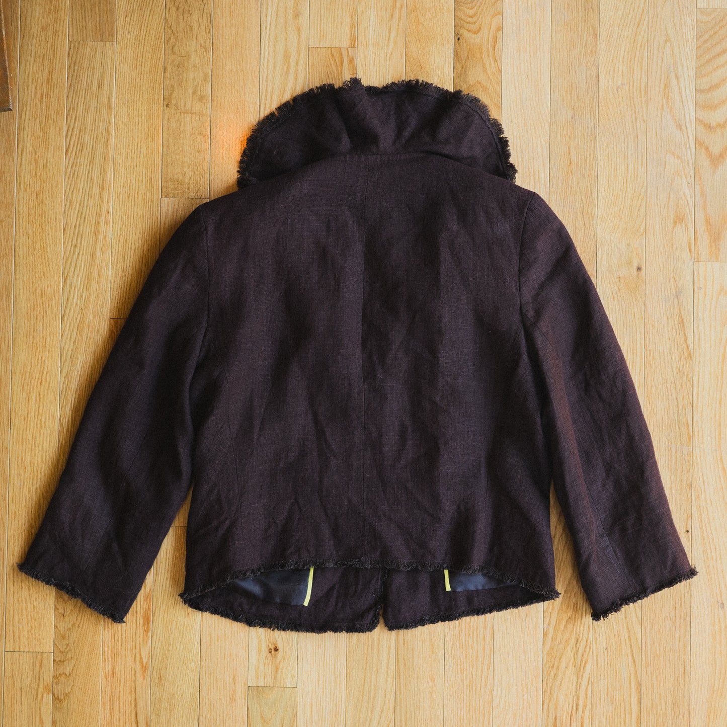 Chocolate Linen Ruffle Collar Jacket