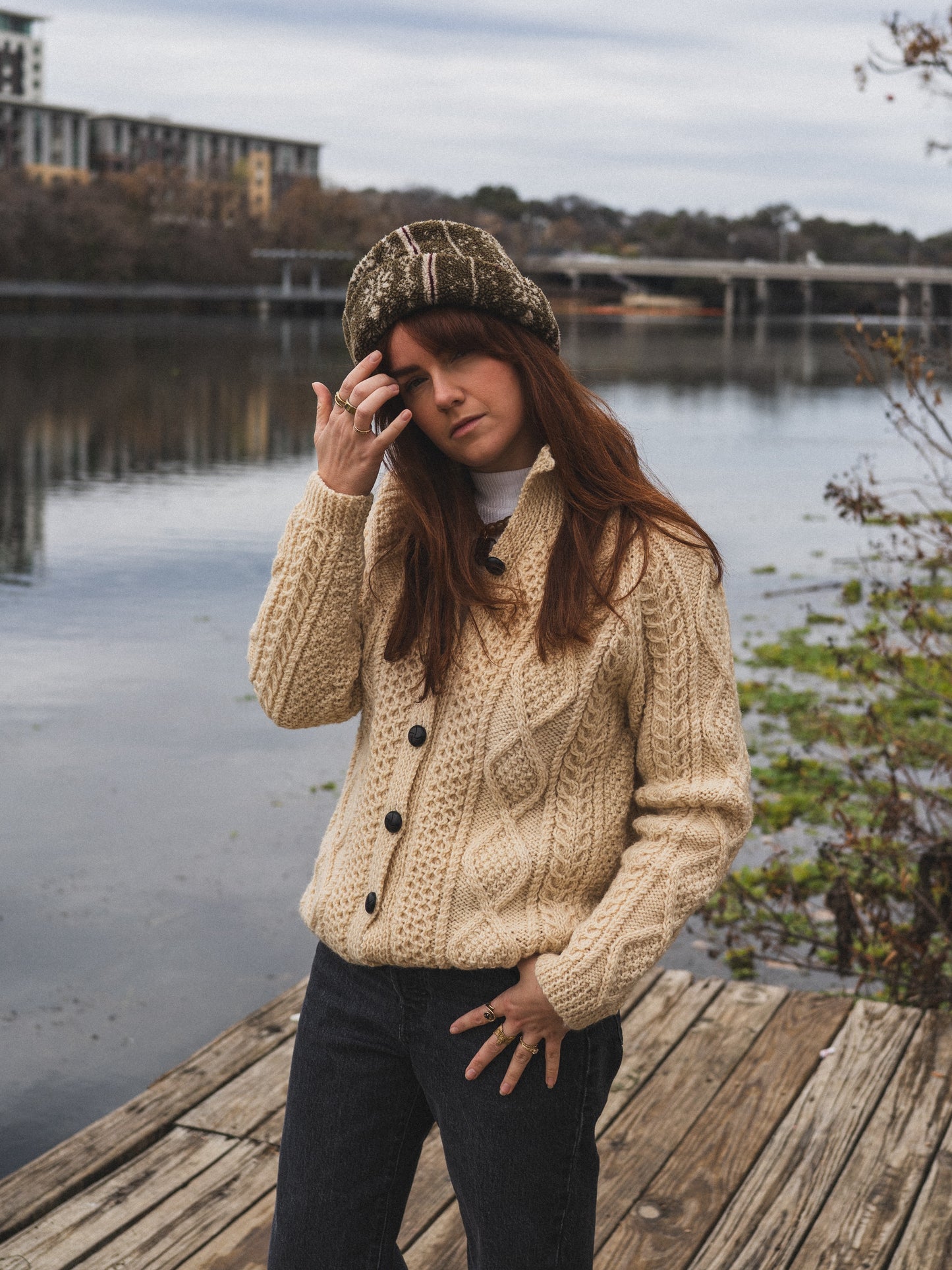 Vintage Hand-Knit Wool Cable Cardigan