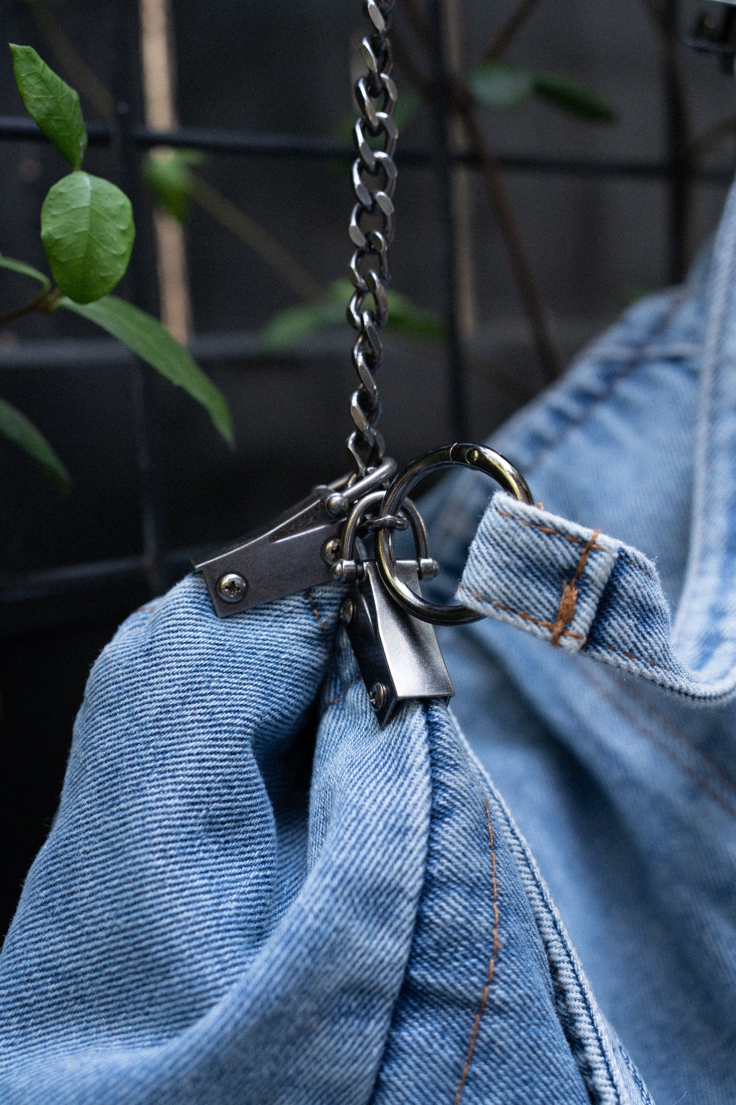 Y2K Washed Denim Chain Shoulder Bag