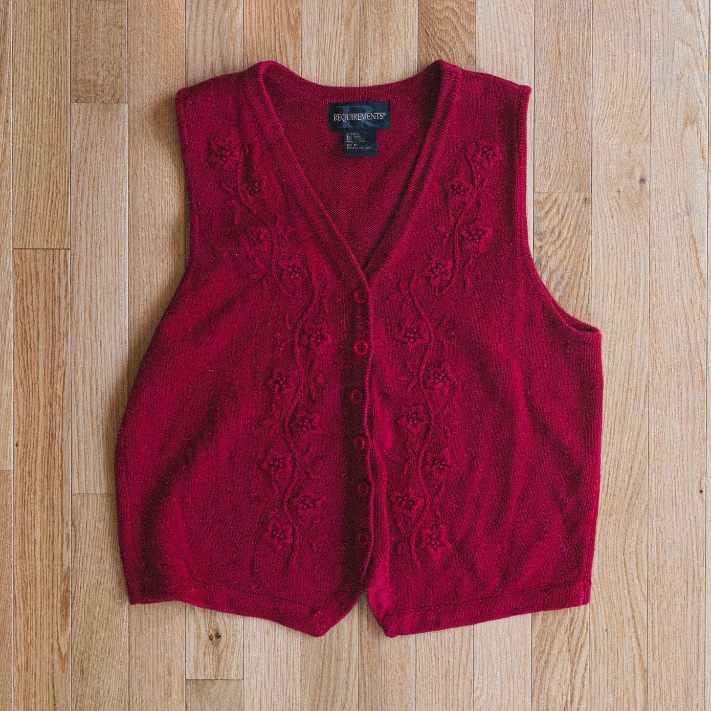 Vintage Red Embroidered Cotton Ramie Vest
