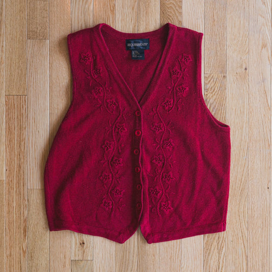 Vintage Red Embroidered Cotton Ramie Vest