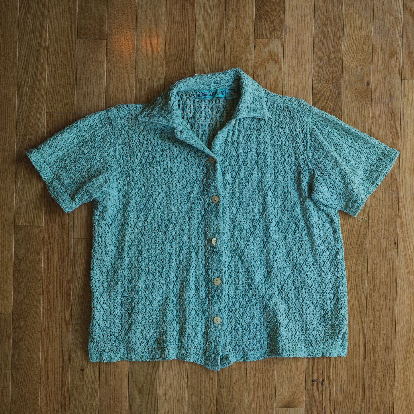 Vintage Mint Textured Knit Cotton Shirt
