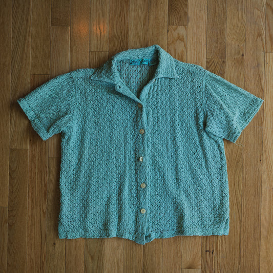 Vintage Mint Textured Knit Cotton Shirt