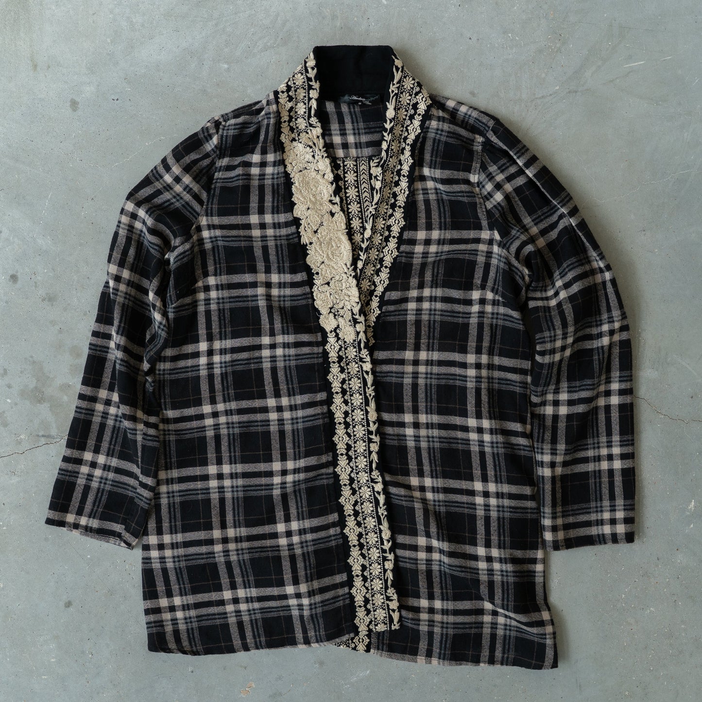 Vintage Plaid Cotton Shirt with Embroidered Back Panel