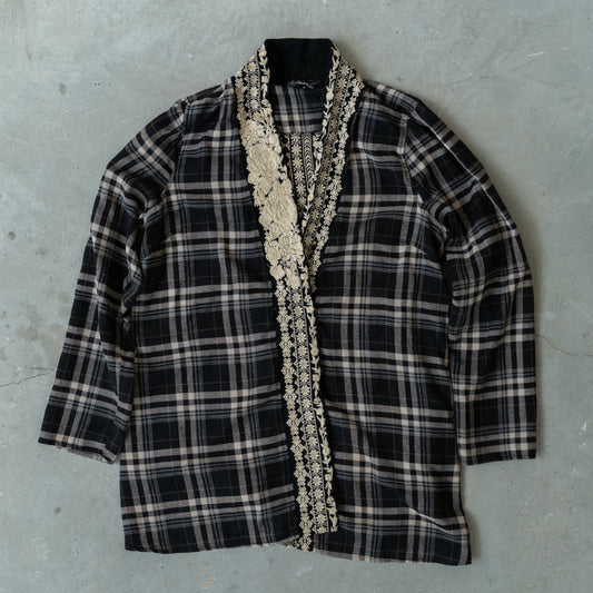 Vintage Plaid Cotton Shirt with Embroidered Back Panel