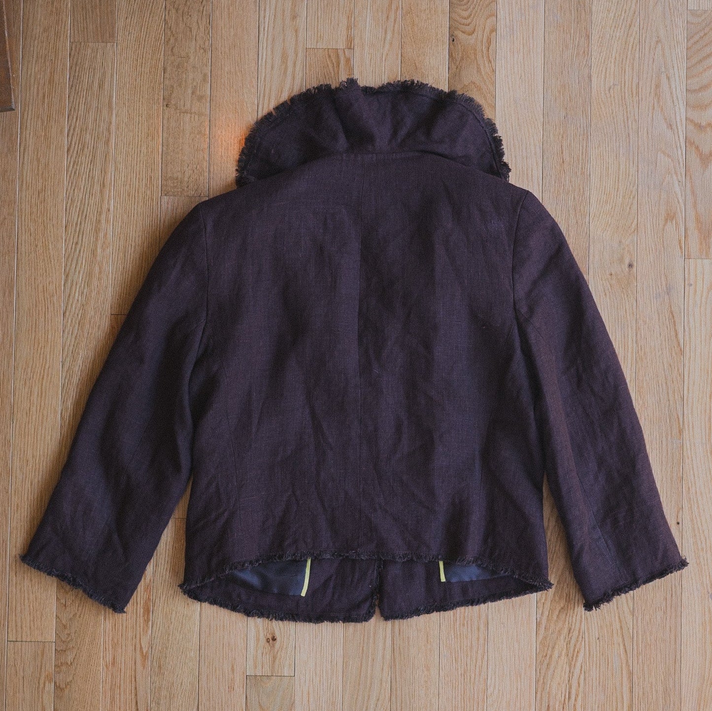 Chocolate Linen Ruffle Collar Jacket