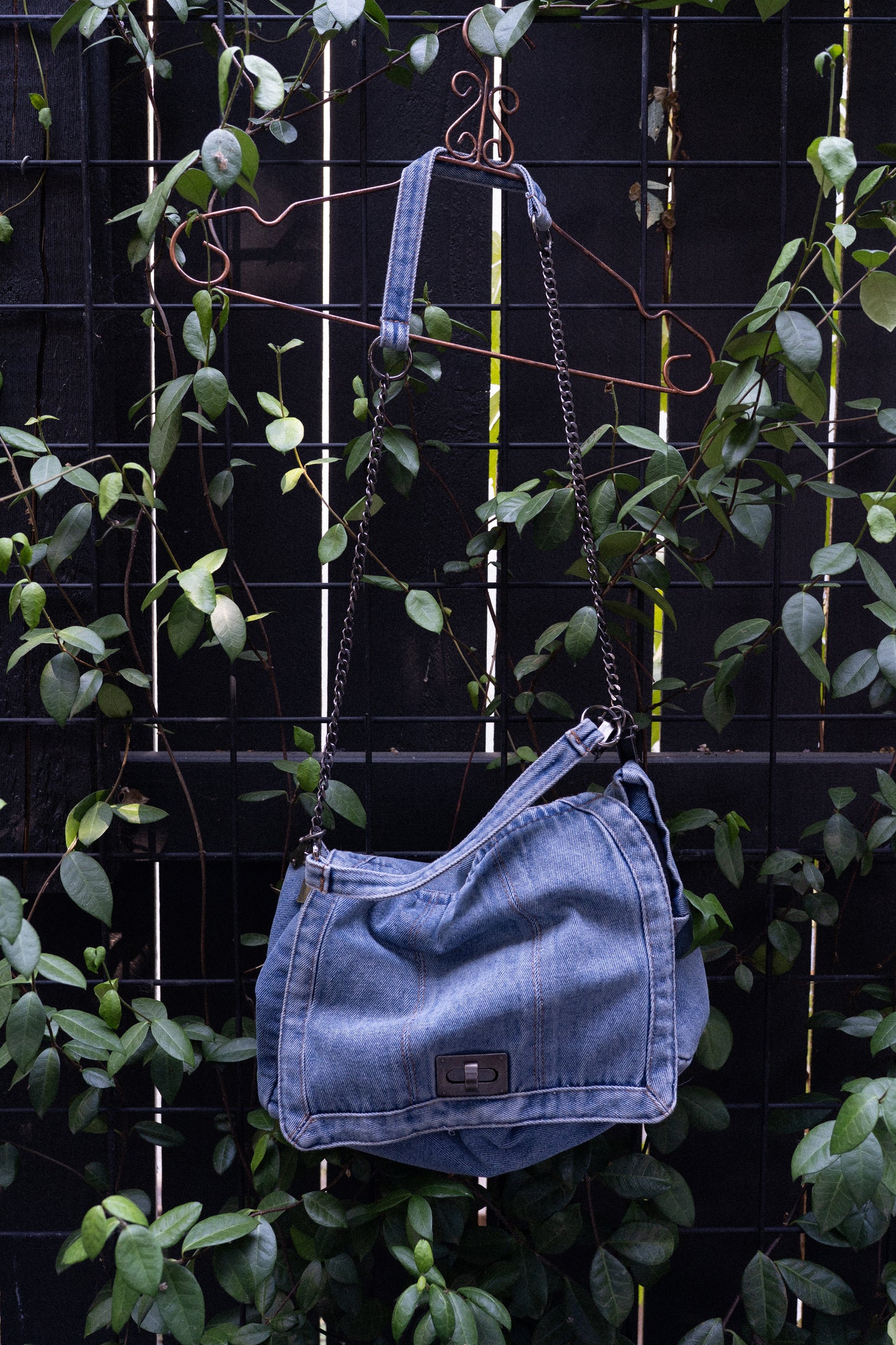 Y2K Washed Denim Chain Shoulder Bag