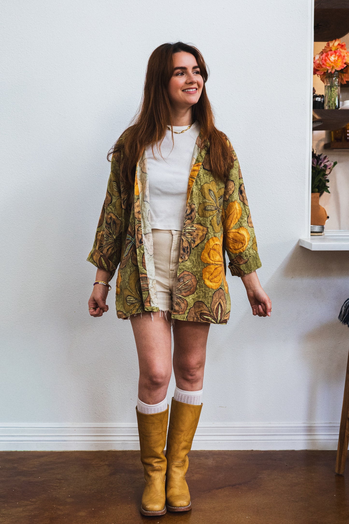 Olive Floral Linen Shirt