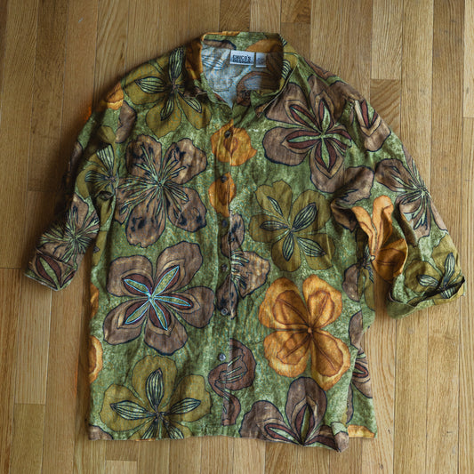 Olive Floral Linen Shirt