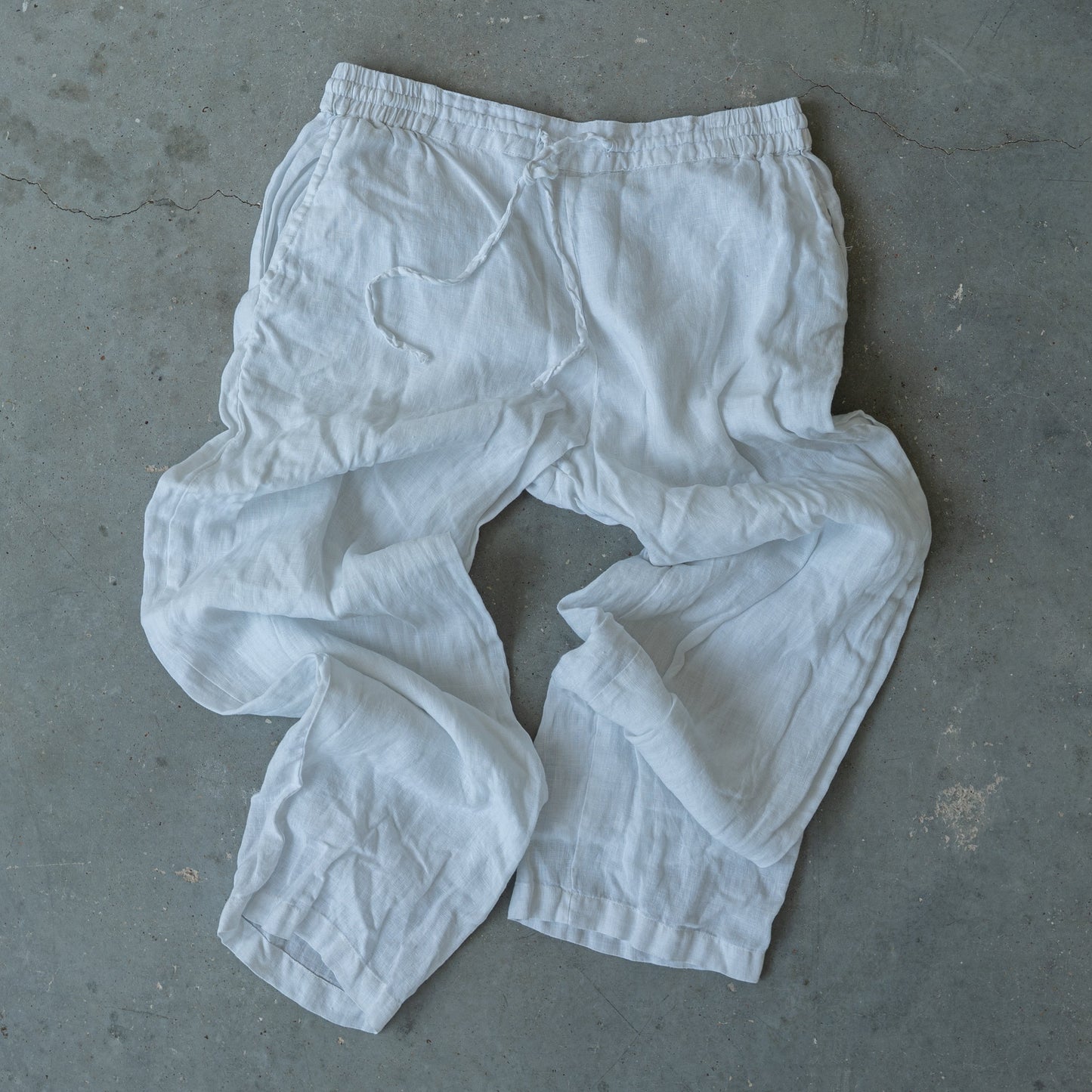 White Linen Drawstring Pants