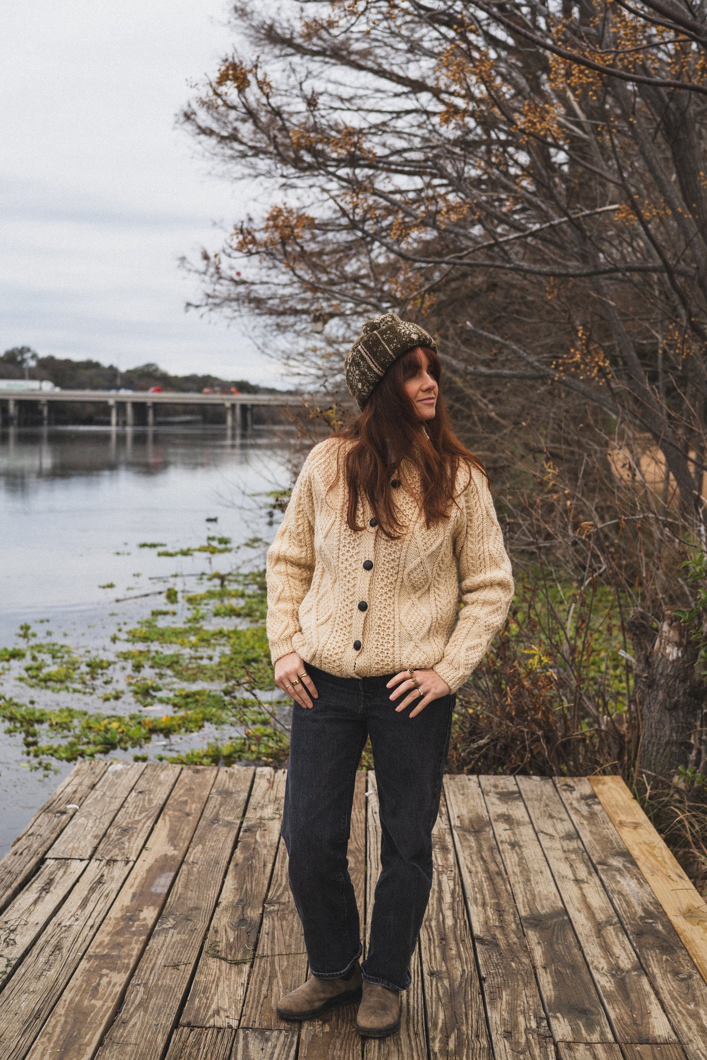 Vintage Hand-Knit Wool Cable Cardigan