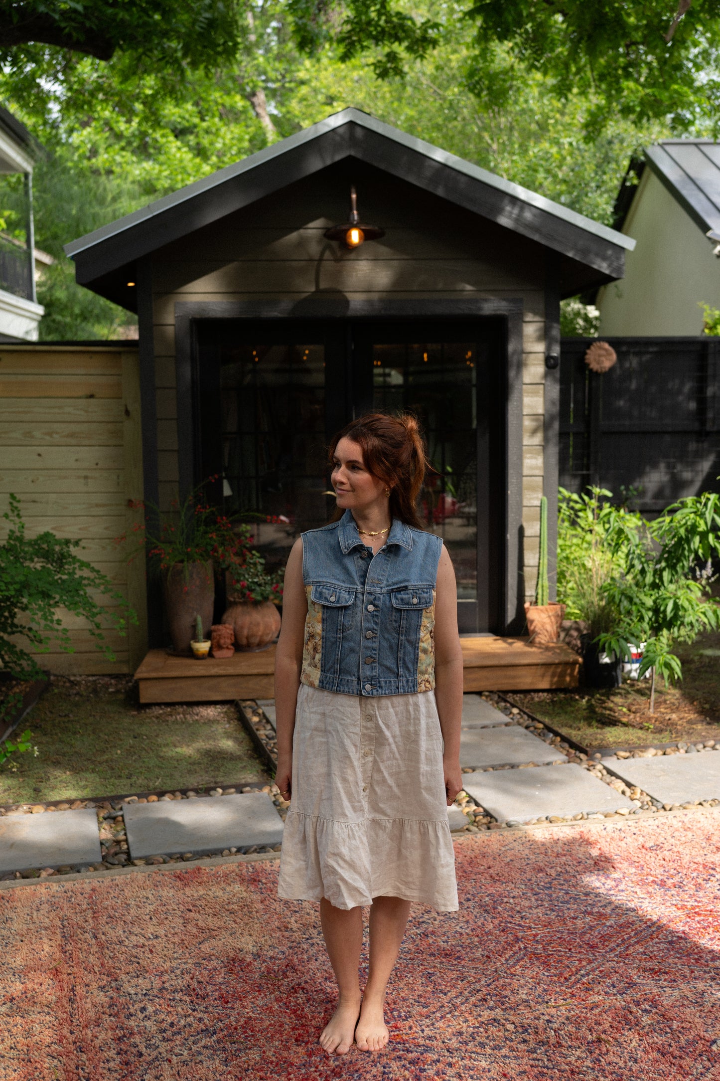 Vintage Western Tapestry Denim Vest
