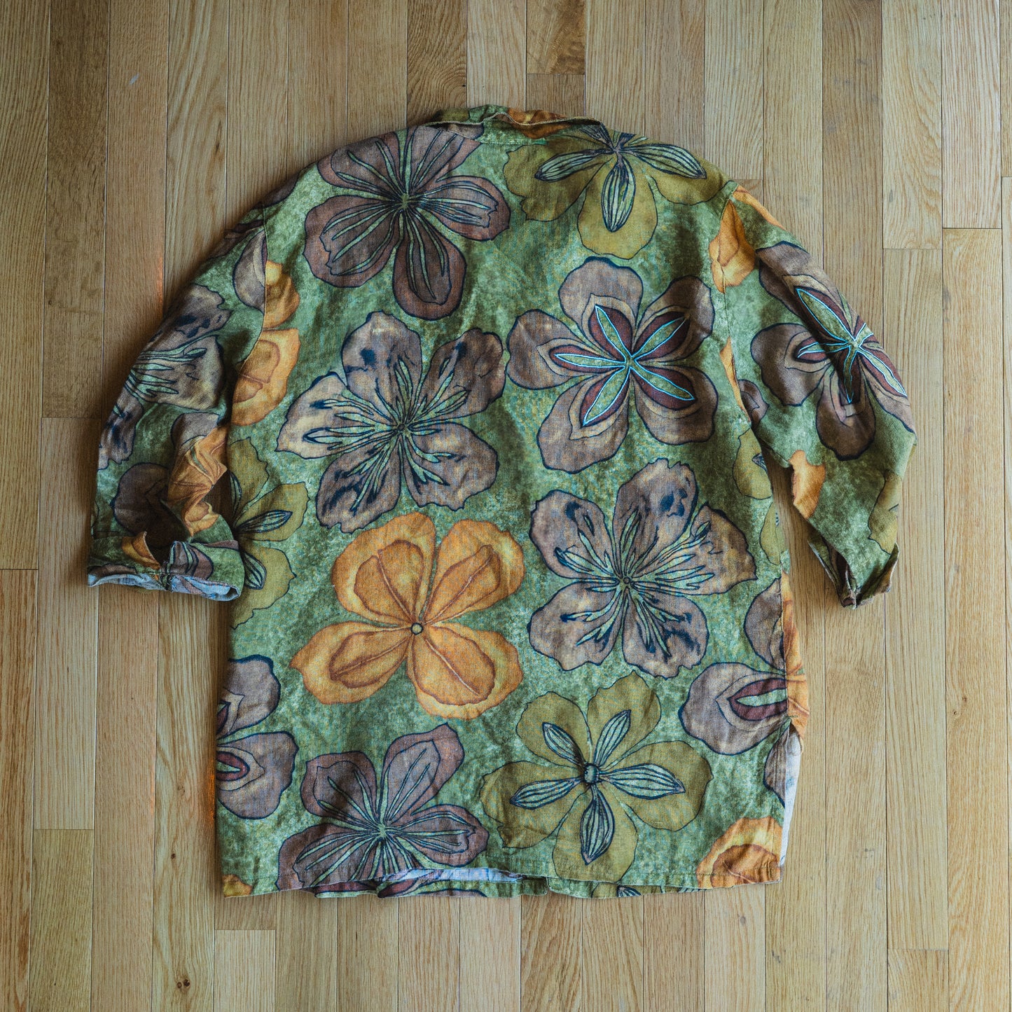 Olive Floral Linen Shirt