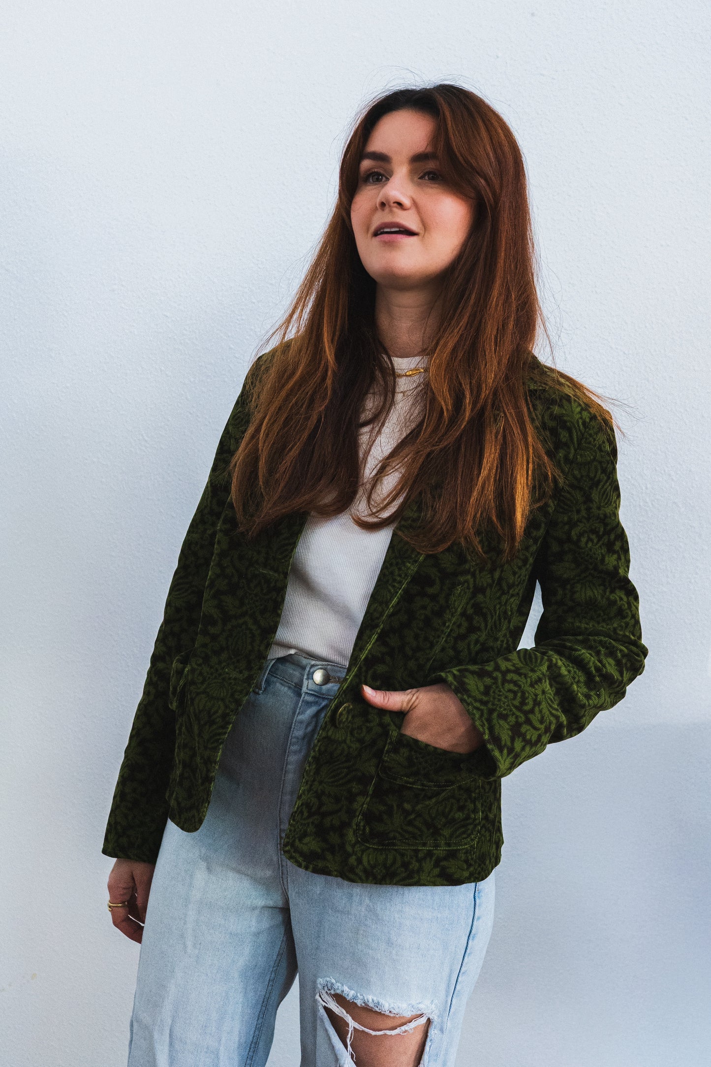 Vintage Green Floral Corduroy Jacket