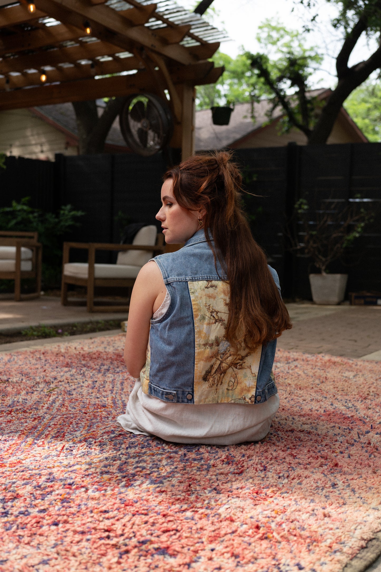 Vintage Western Tapestry Denim Vest