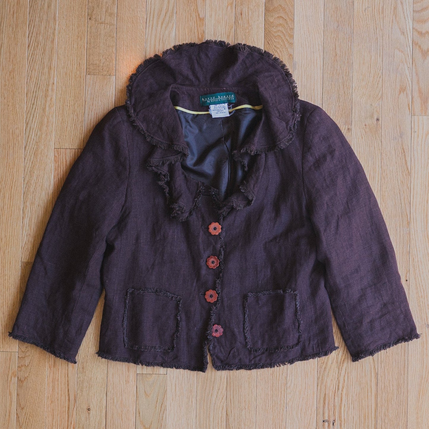 Chocolate Linen Ruffle Collar Jacket