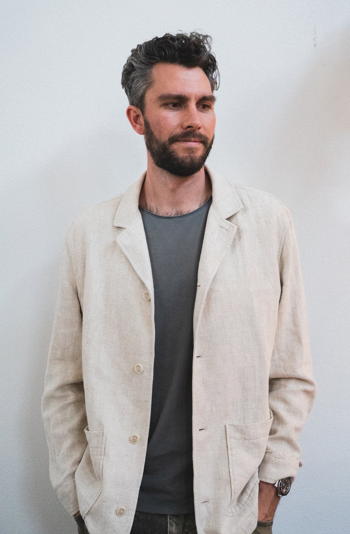Natural Ramie Linen Blend Workwear Blazer