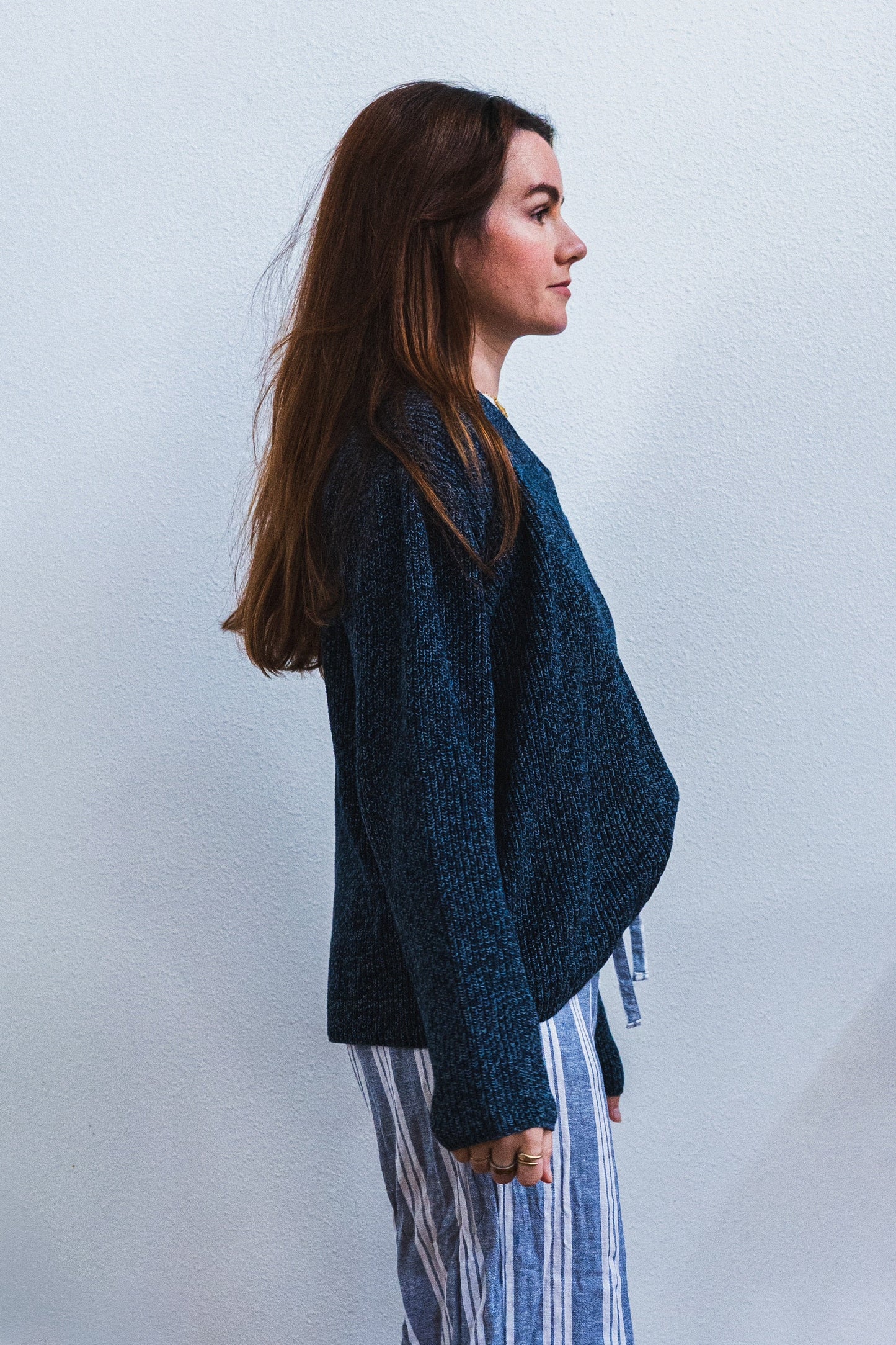 Teal Marled Knit V-Neck Sweater