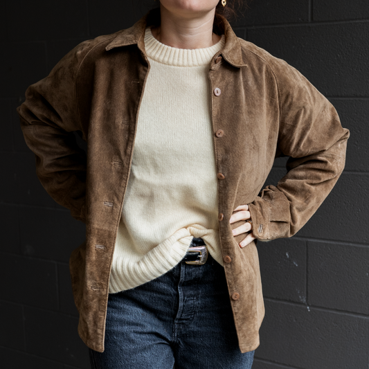 Tan Suede Leather Shirt Jacket