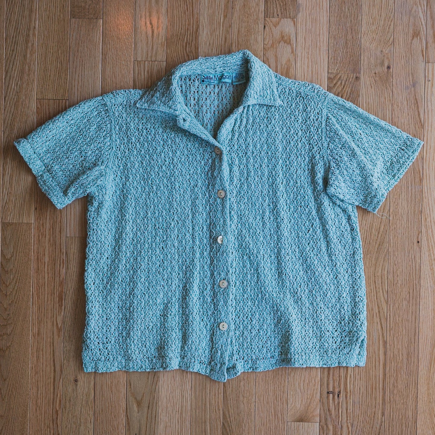 Vintage Mint Textured Knit Cotton Shirt