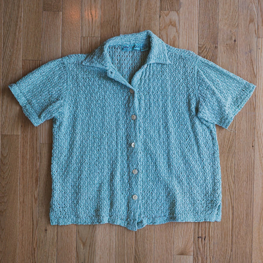 Vintage Mint Textured Knit Cotton Shirt