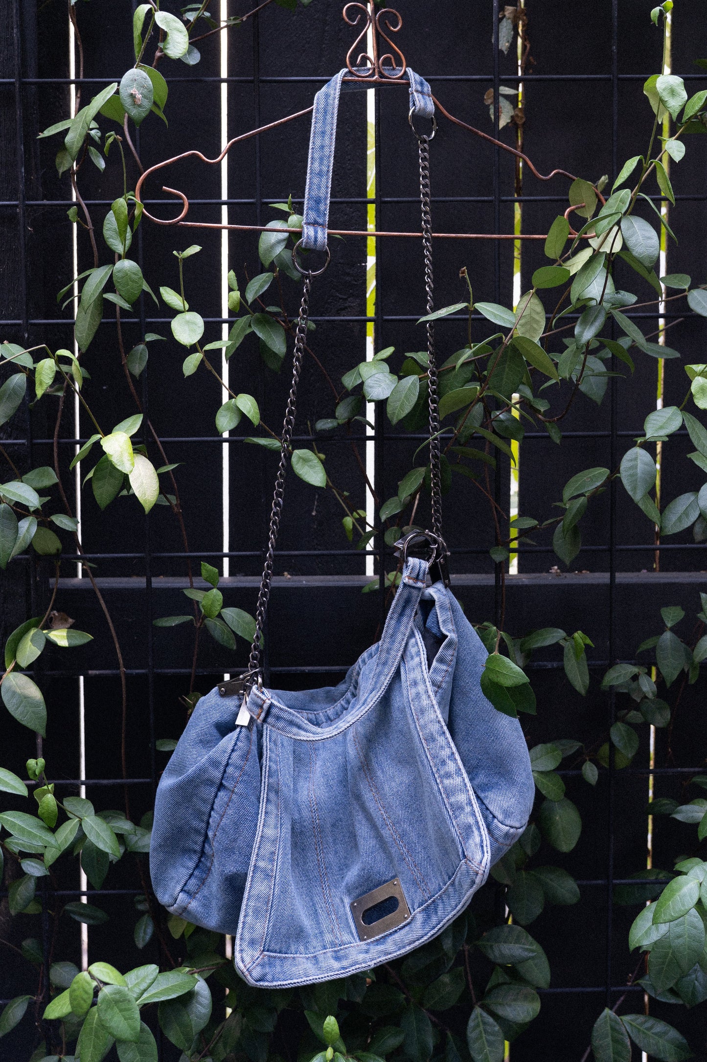 Y2K Washed Denim Chain Shoulder Bag