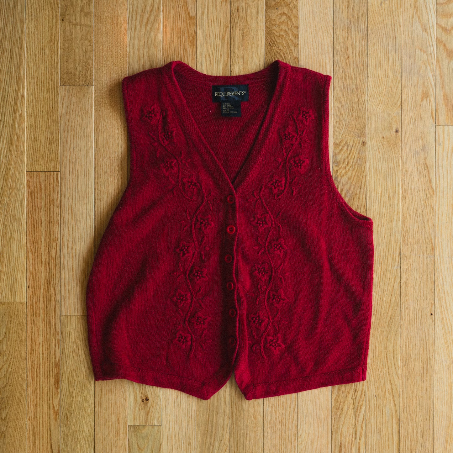 Vintage Red Embroidered Cotton Ramie Vest