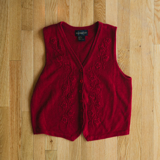 Vintage Red Embroidered Cotton Ramie Vest