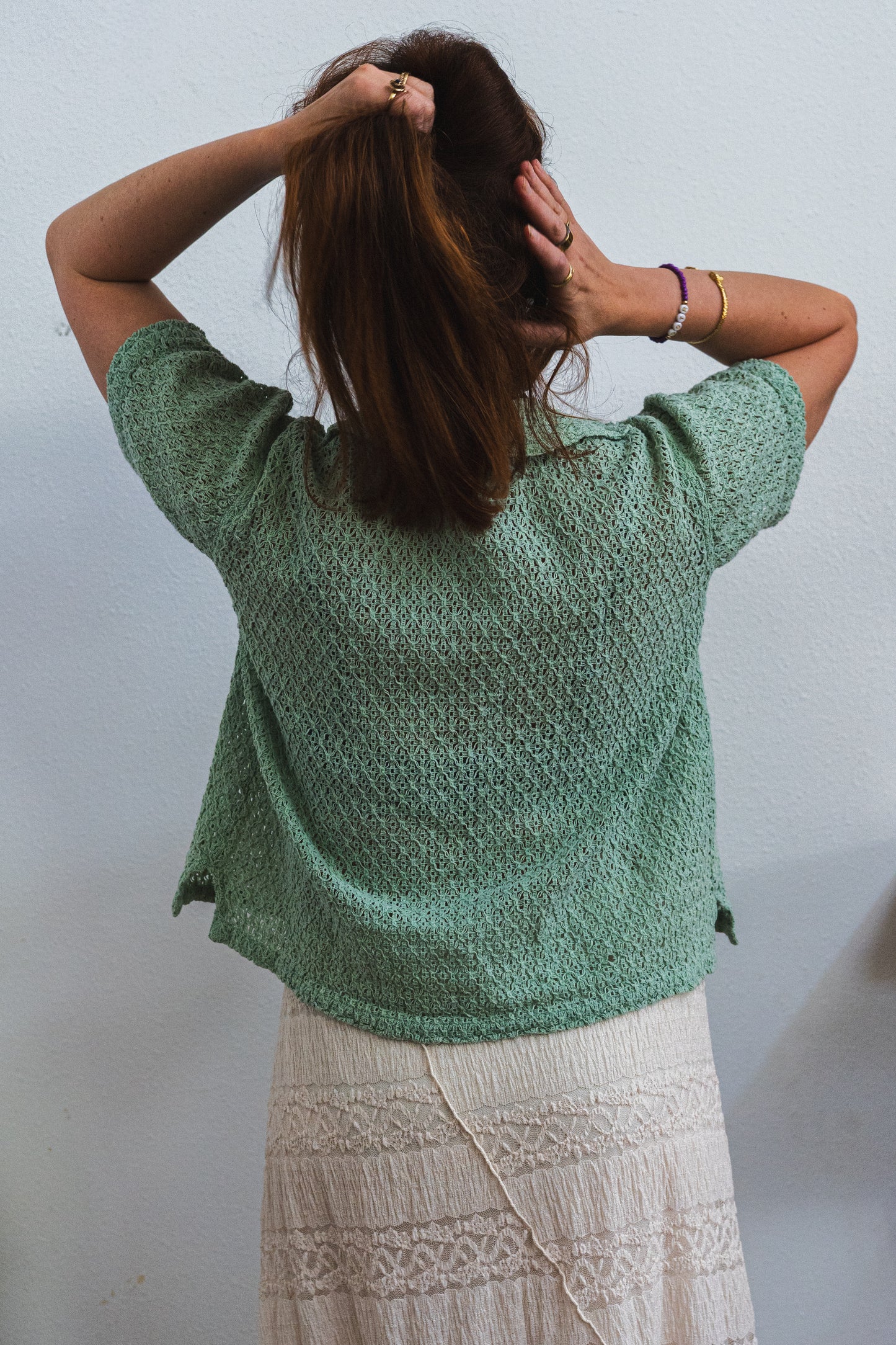 Vintage Mint Textured Knit Cotton Shirt