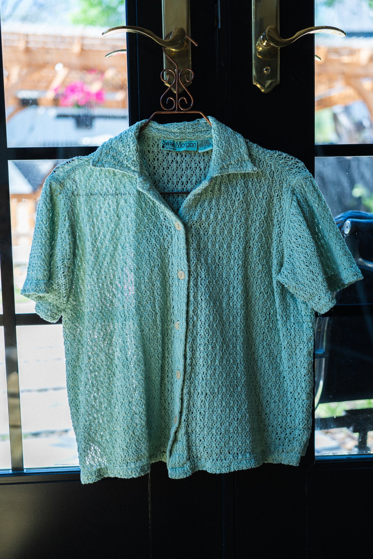 Vintage Mint Textured Knit Cotton Shirt