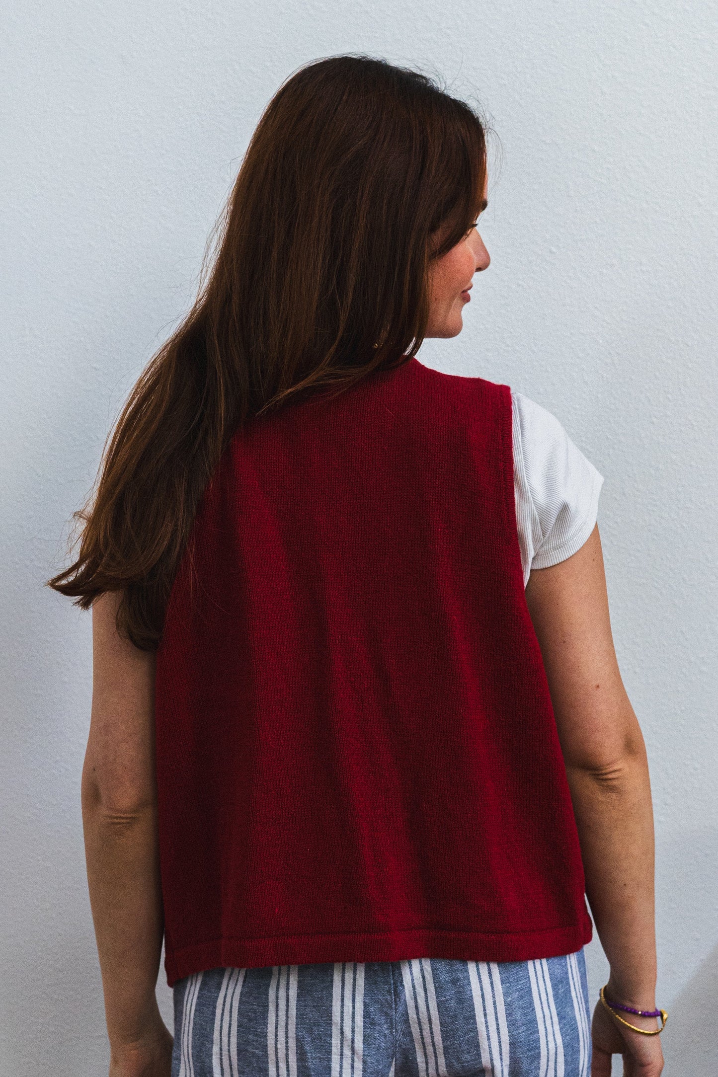 Vintage Red Embroidered Cotton Ramie Vest