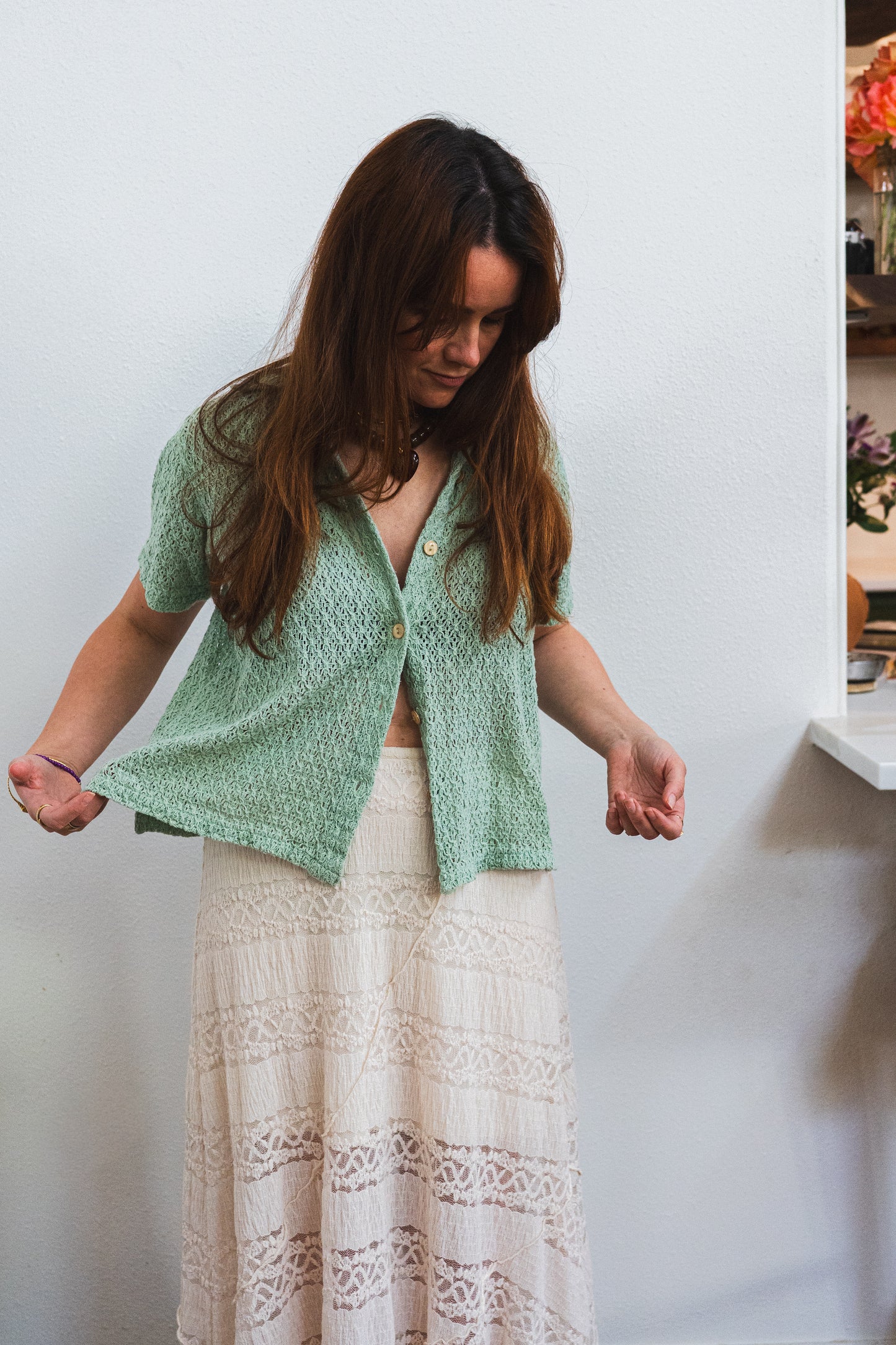 Vintage Mint Textured Knit Cotton Shirt
