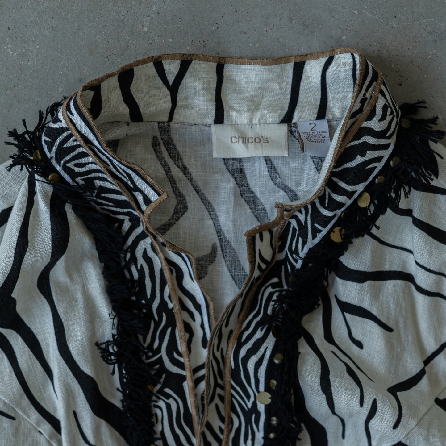 Zebra Print Linen Fringe Jacket