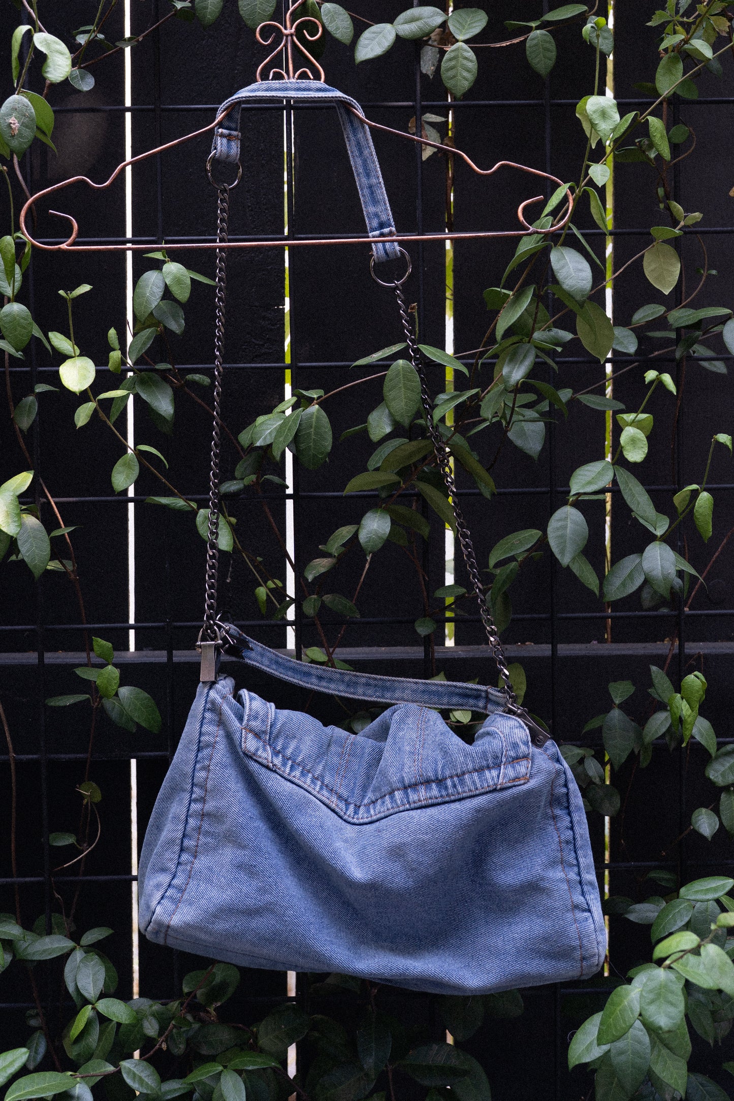 Y2K Washed Denim Chain Shoulder Bag