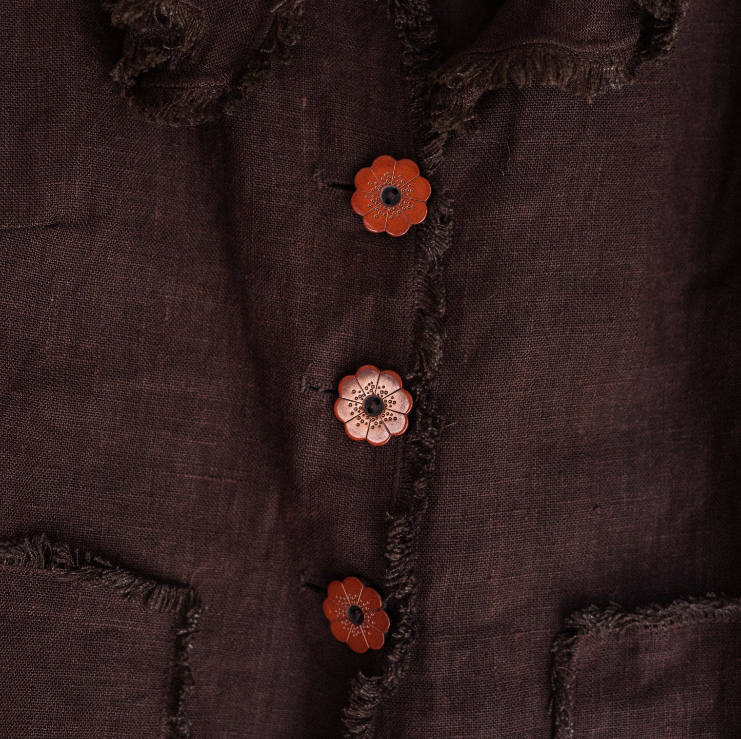 Chocolate Linen Ruffle Collar Jacket