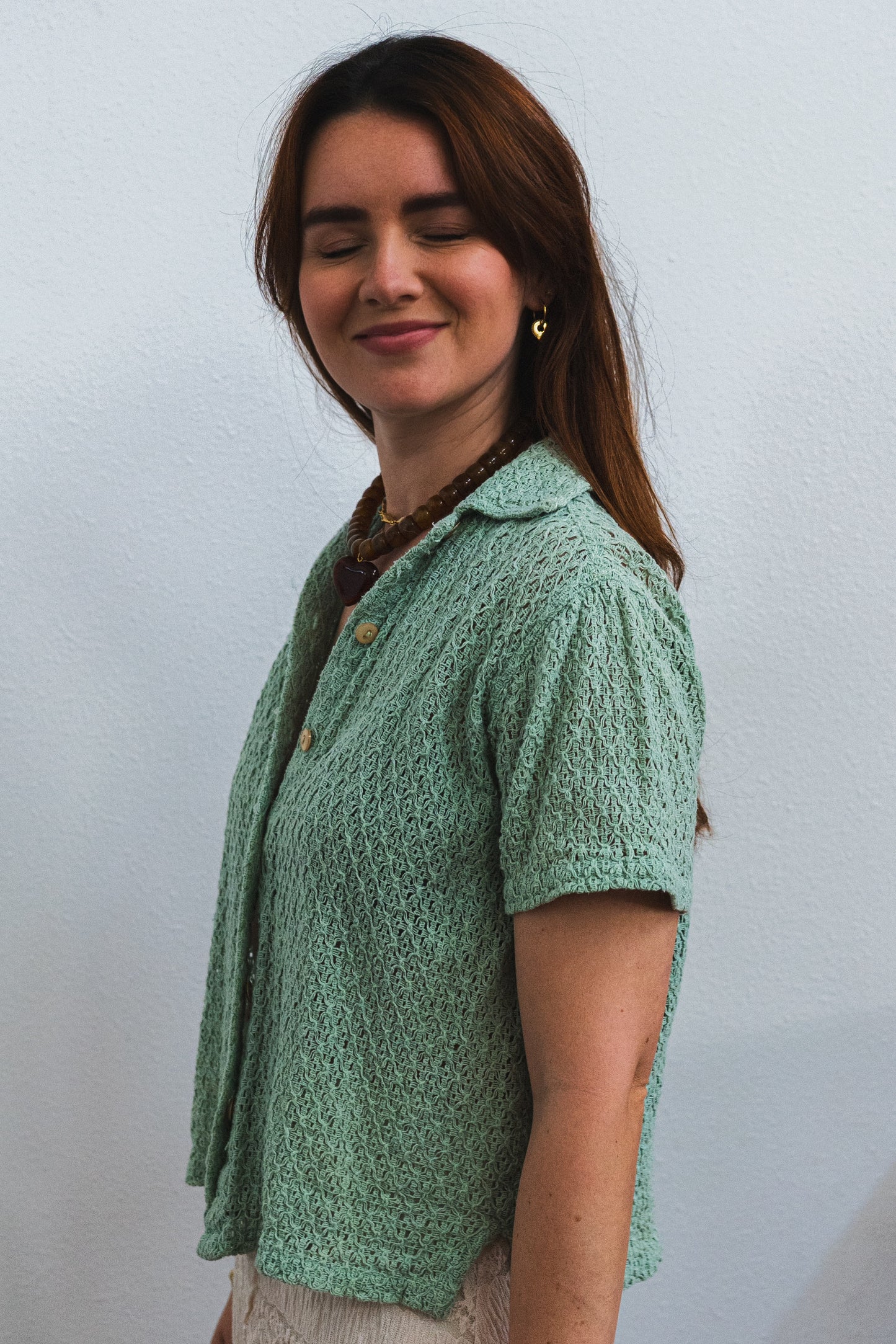 Vintage Mint Textured Knit Cotton Shirt