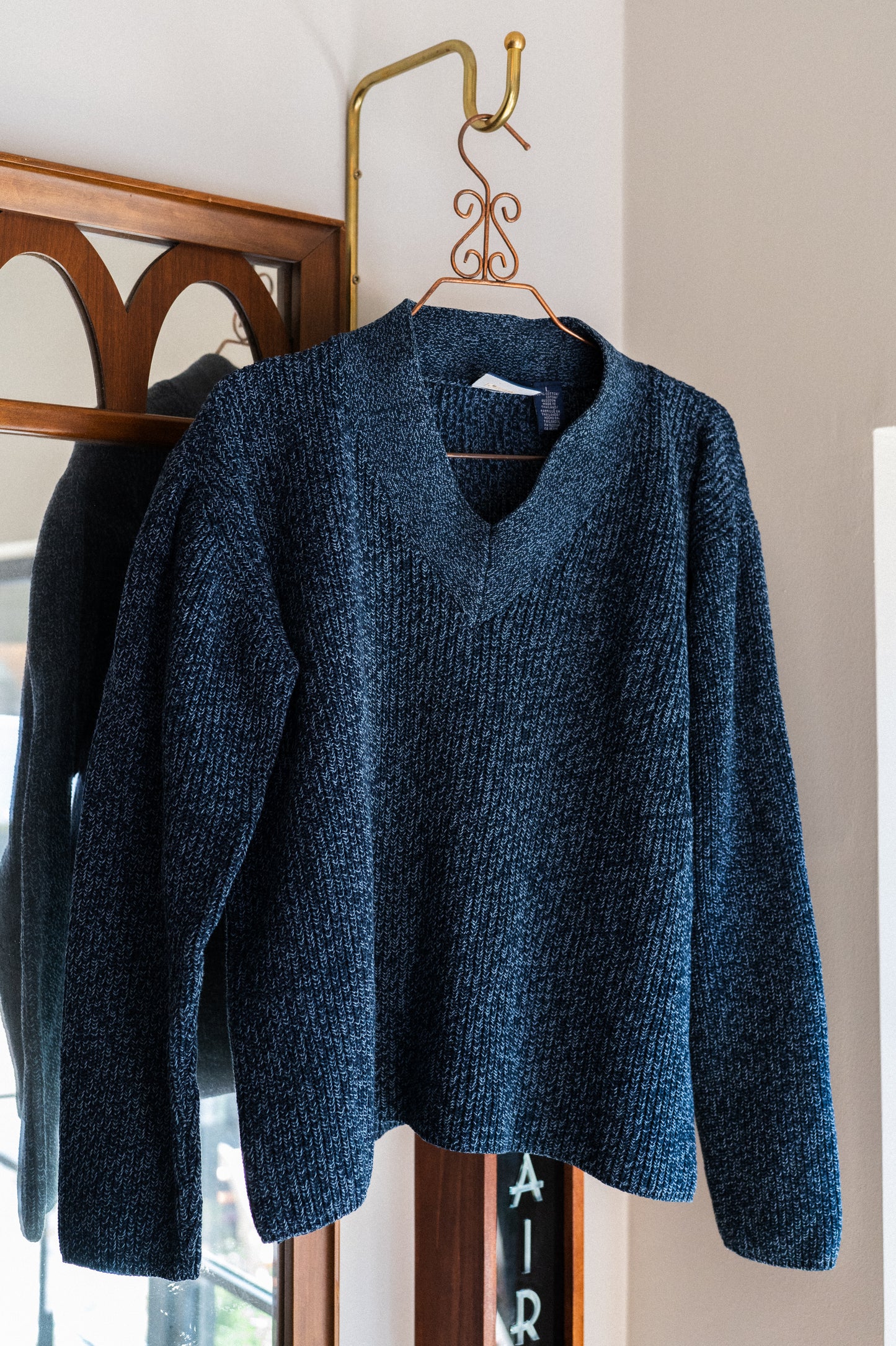 Teal Marled Knit V-Neck Sweater