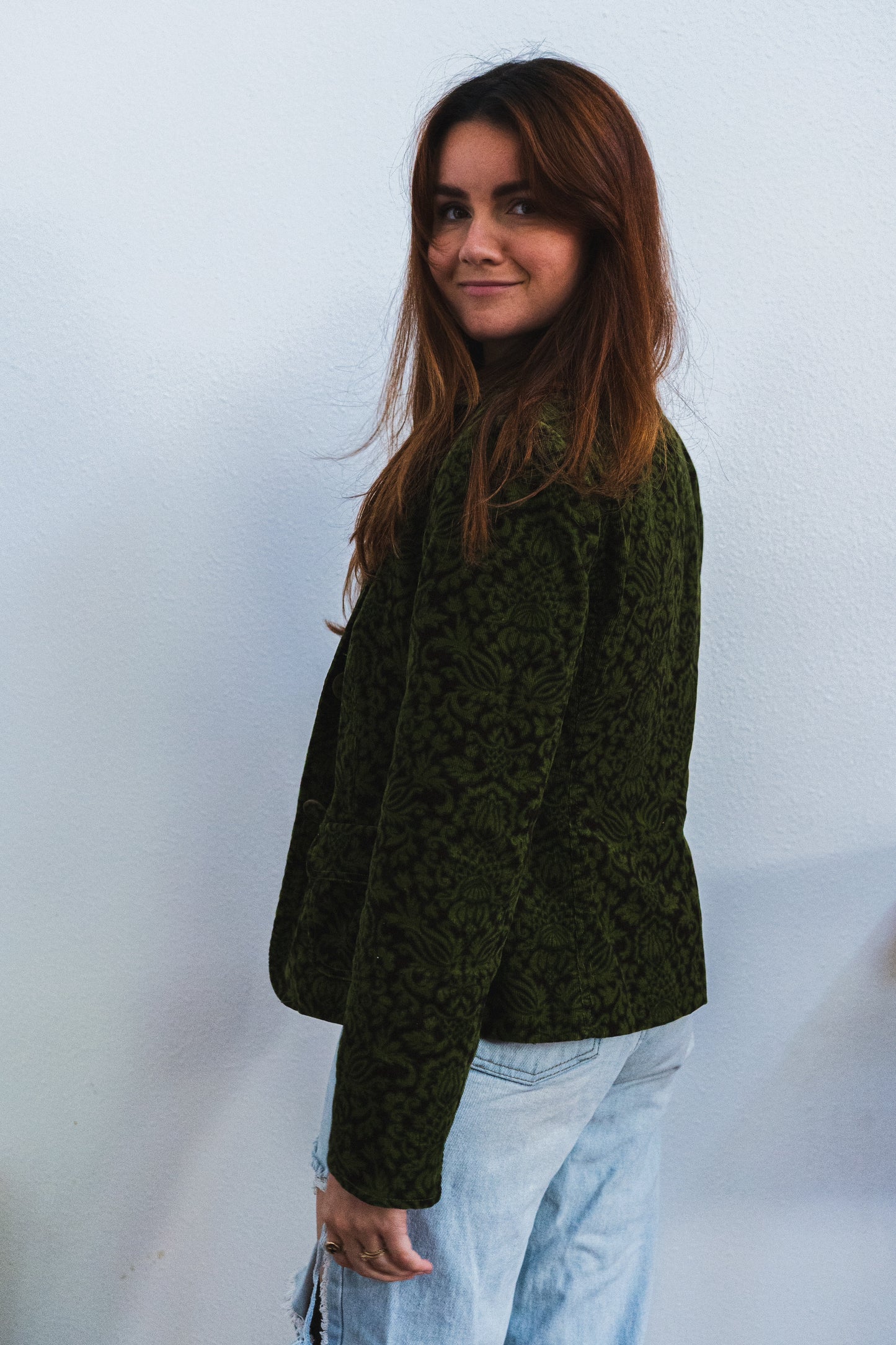 Vintage Green Floral Corduroy Jacket