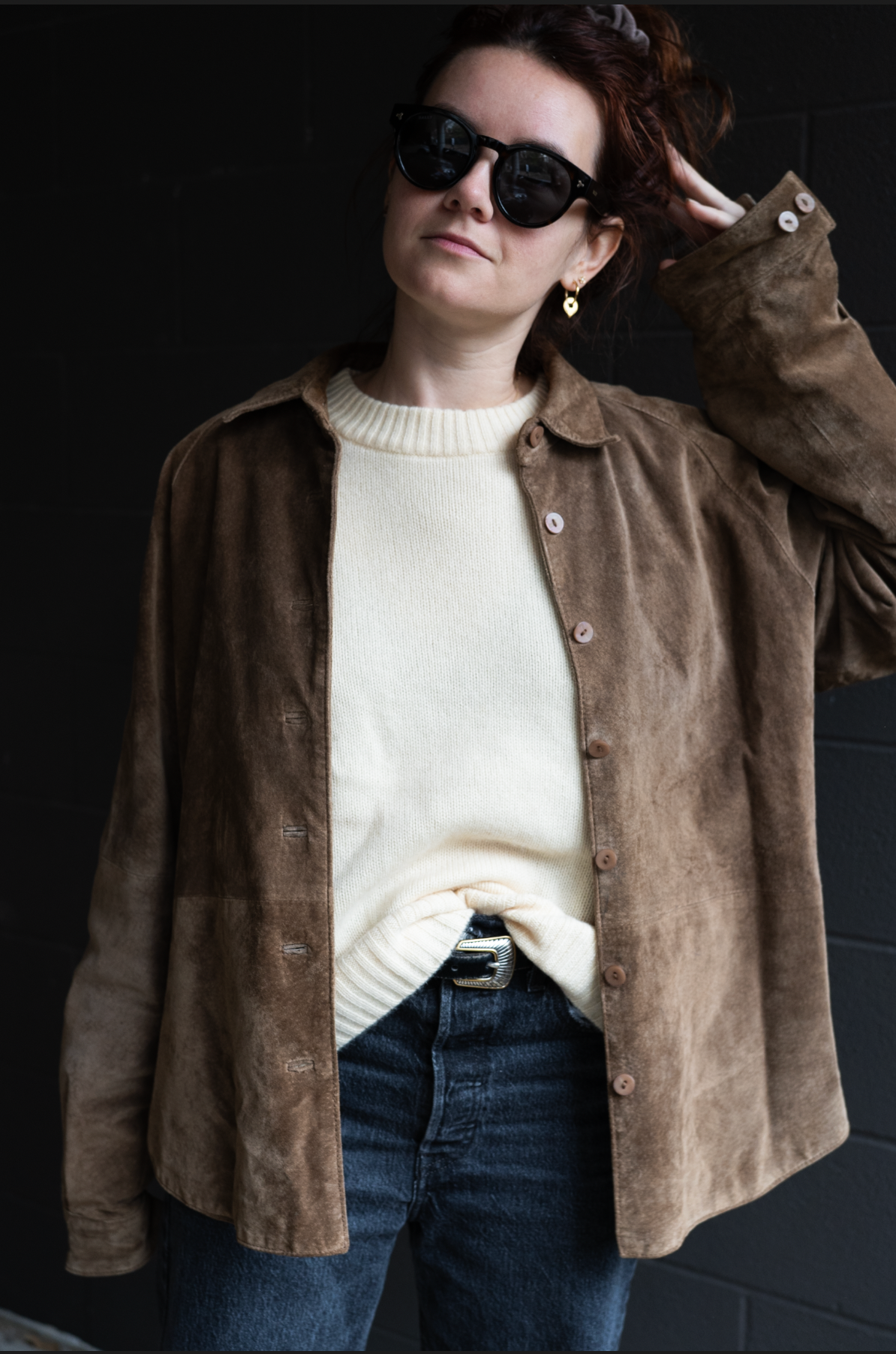 Tan Suede Leather Shirt Jacket