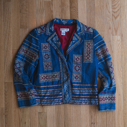 Vintage Embroidered Denim Tapestry Jacket